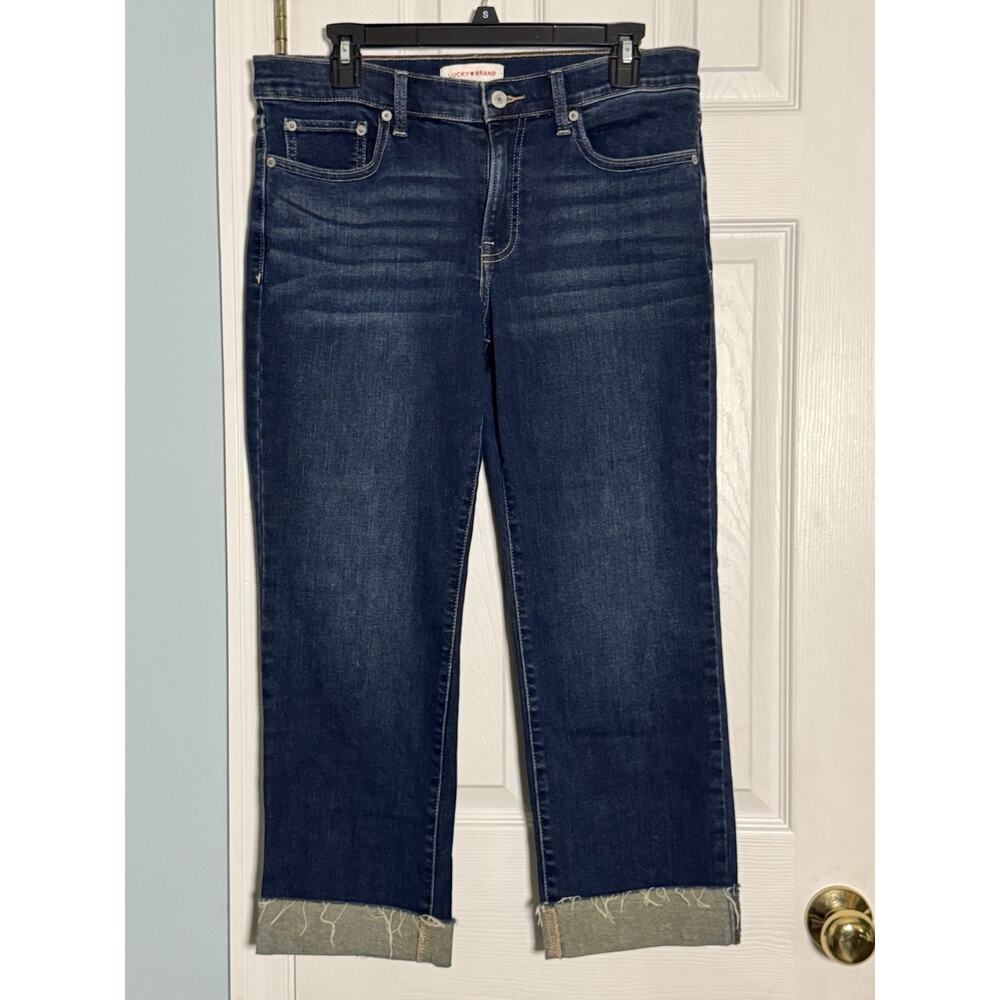 Lucky Brand Dark Wash Roughed Cuffed Sweet Mid Rise Crop, 12/31